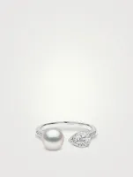 Starlight 18K White Gold Akoya Pearl Ring With Diamonds