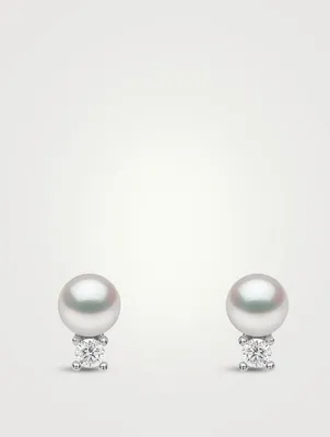 Trend 18K Gold Pearl Stud Earrings With Diamonds