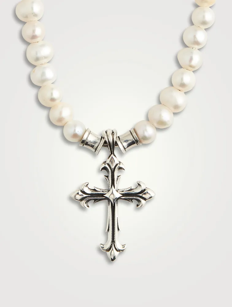 Pearl and Sterling Silver Cross Necklace