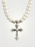 Pearl and Sterling Silver Cross Necklace