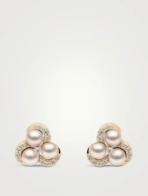 Sleek 18K Gold Akoya Pearl Stud Earrings With Diamonds