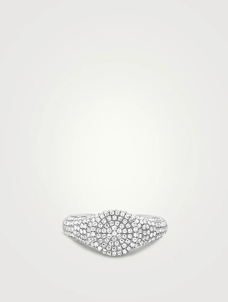14K White Gold Diamond Signet Ring