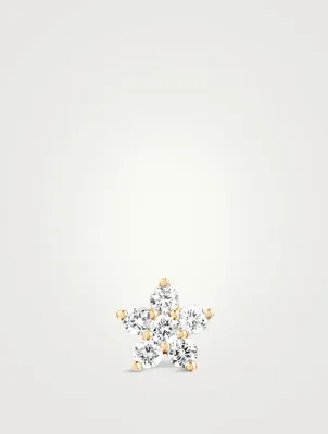 14K Gold Flower Stud Earring With Diamonds