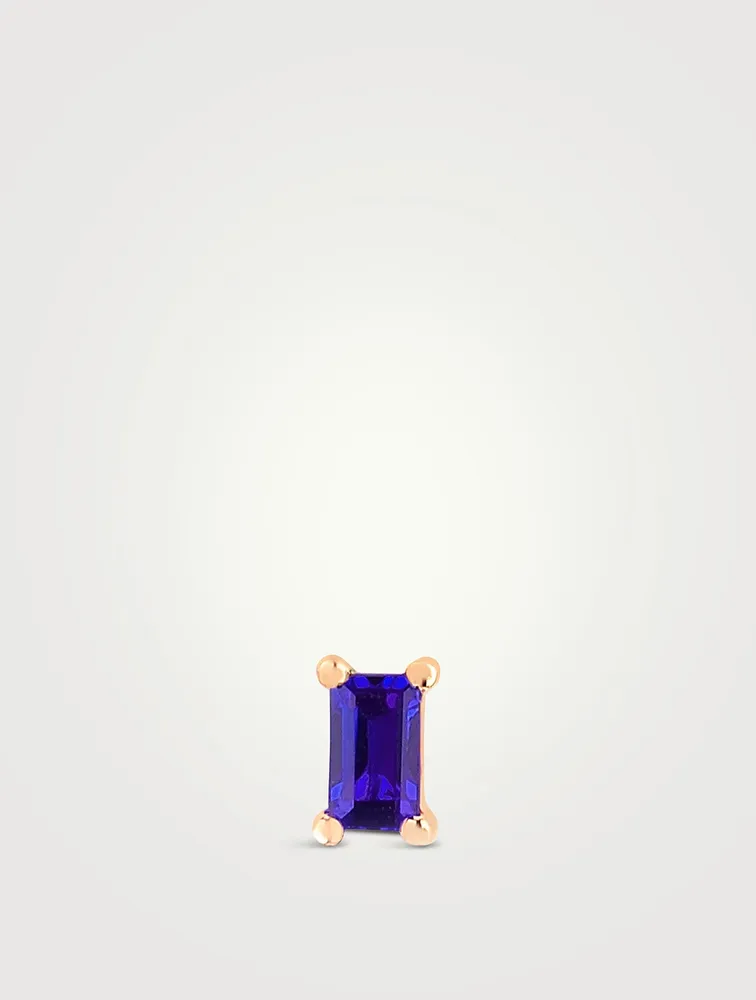 14K Gold Blue Sapphire Baguette Stud Earring