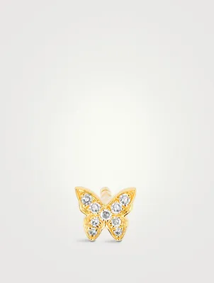 Baby 14K Gold Butterfly Stud Earring With Diamonds