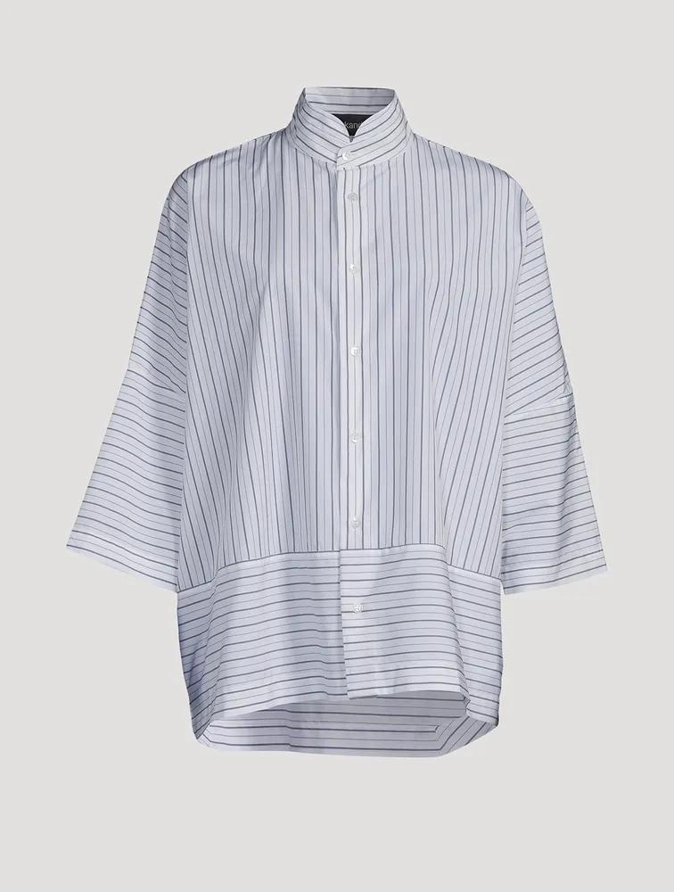 Double Stand Collar Shirt Stripe Print
