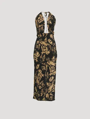 Dawn Silk Halter Dress Floral Print
