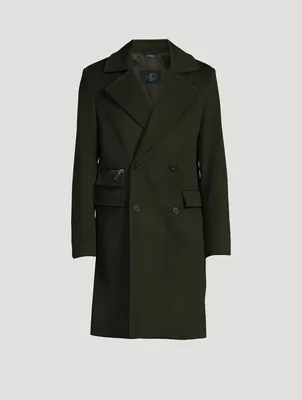 Wool Double-Breasted Coat With Zip Pockets