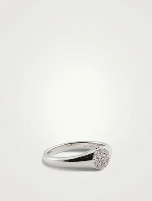 Tessa 18K White Gold Circle Signet Ring With Diamonds
