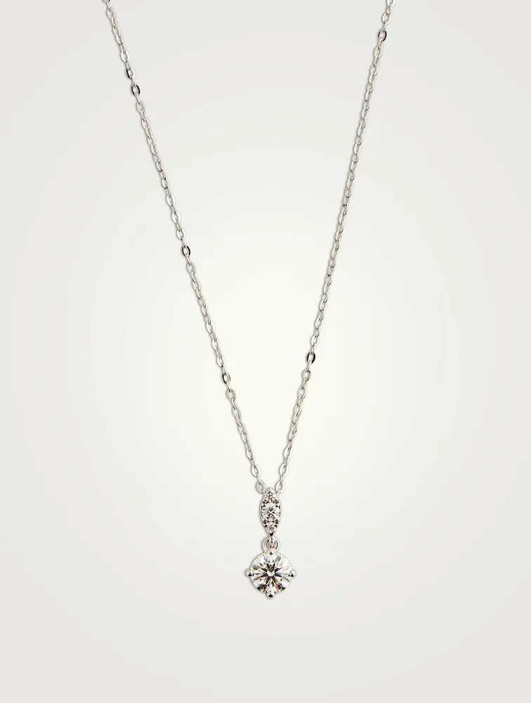 18K White Gold Aerial Petite Drop Pendant Necklace With Diamonds
