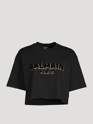 Metallic Flocked Logo Cropped T-Shirt
