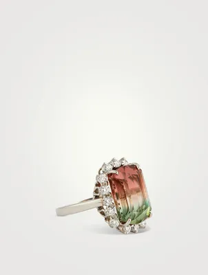 Bi-Colour Tourmaline Ring With Diamonds
