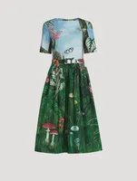 Poplin Midi Dress Botanical Forest Print