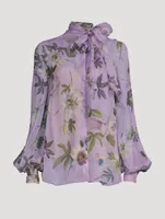Chiffon Tie-Neck Blouse Passionflower Print