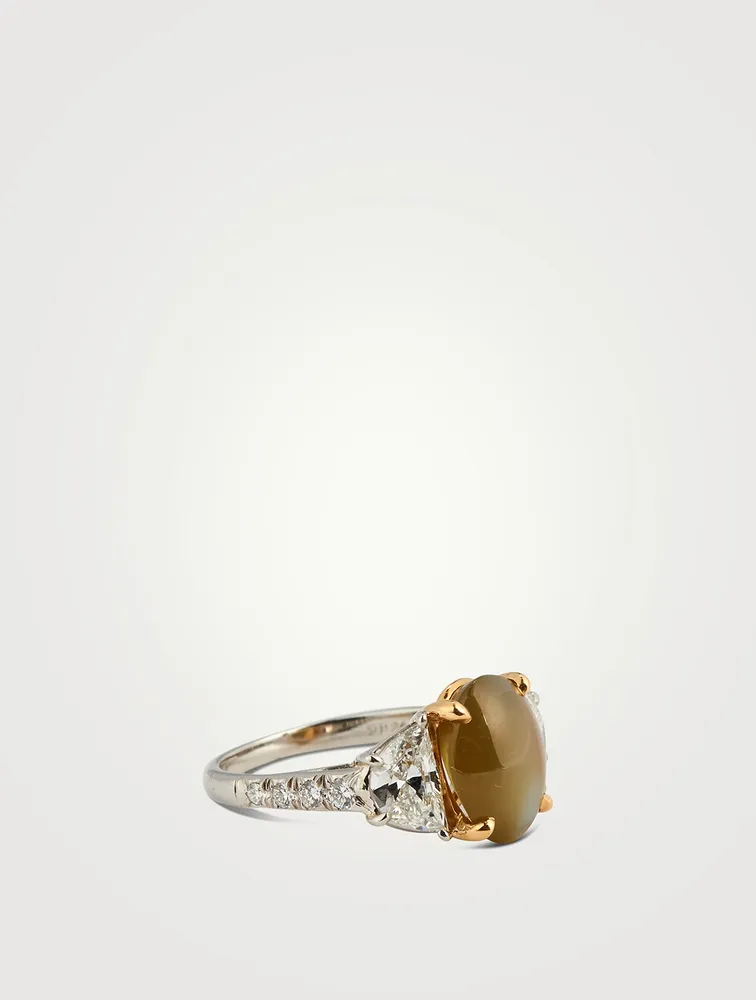 Cat's Eye Chrysoberyl Ring With Diamonds