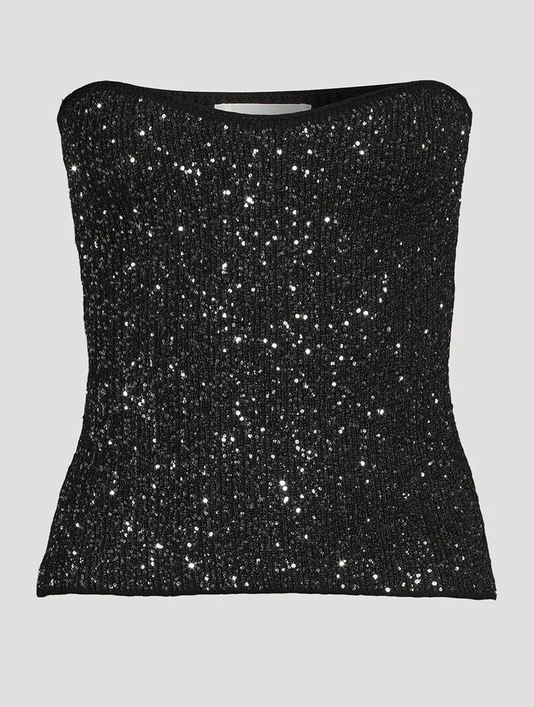 Puck Glitter Strapless Knit Top