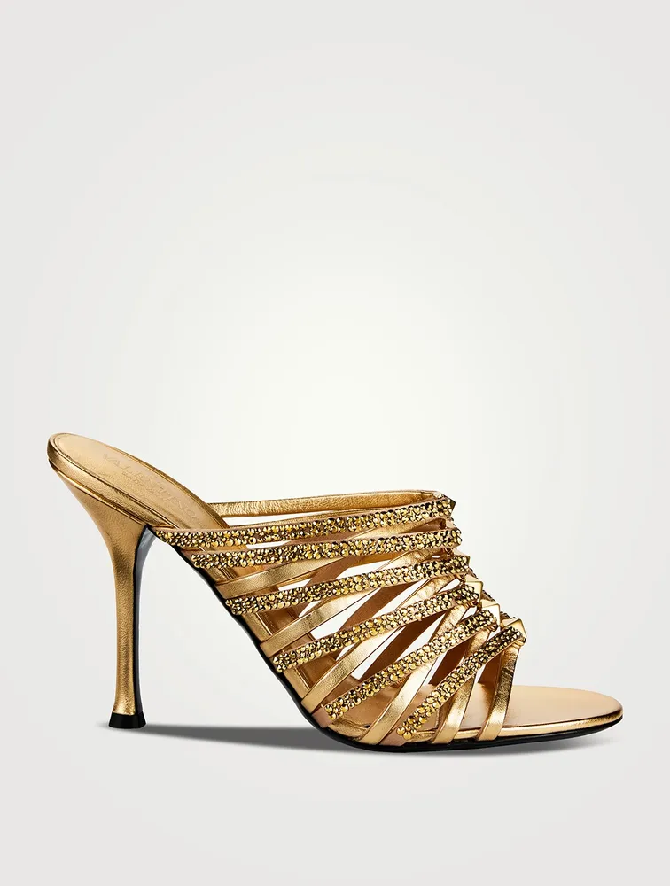 Rockstud Metallic Satin Mules