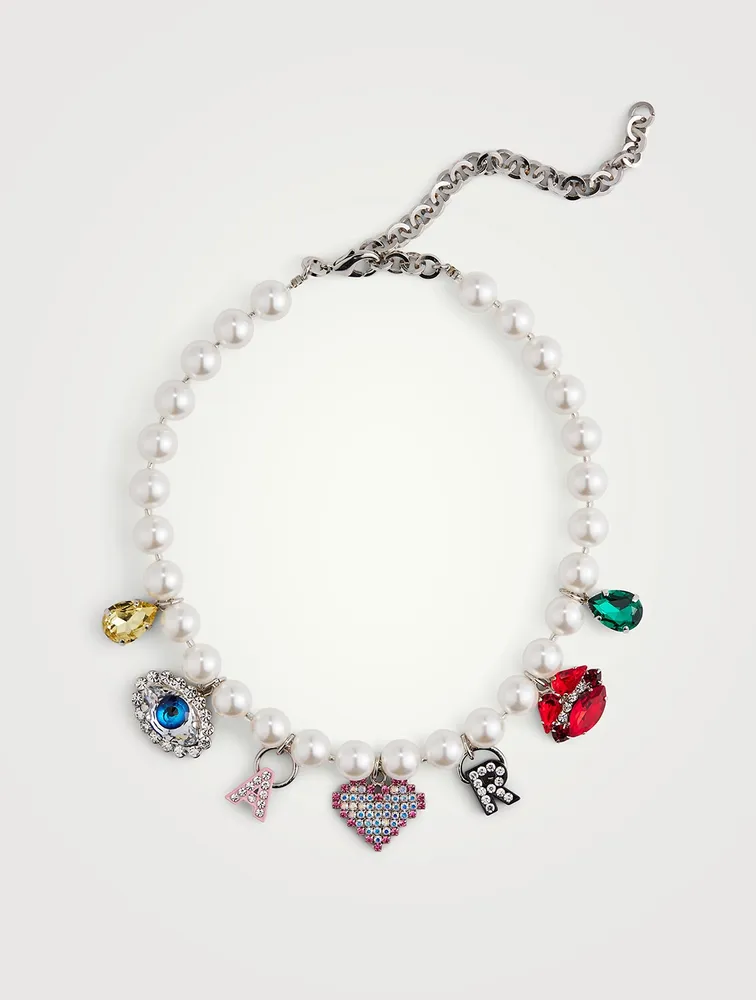 Faux Pearl Charm Necklace