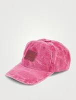 Canvas Baseball Cap With Leather Logo Patch