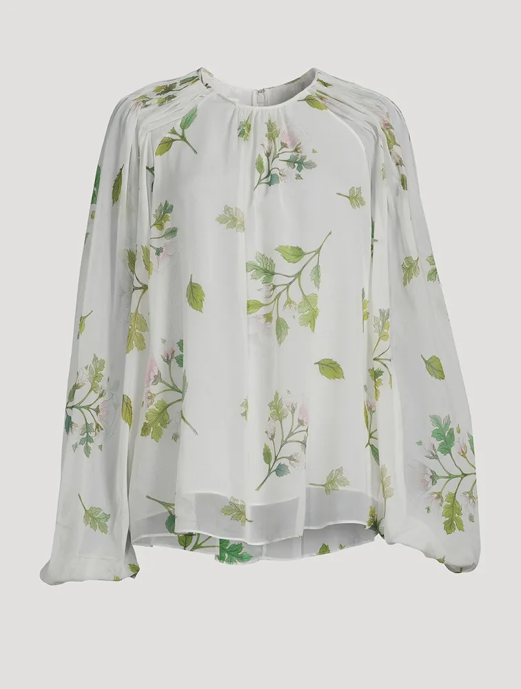 Silk Georgette Blouse Roses Bouquets Print