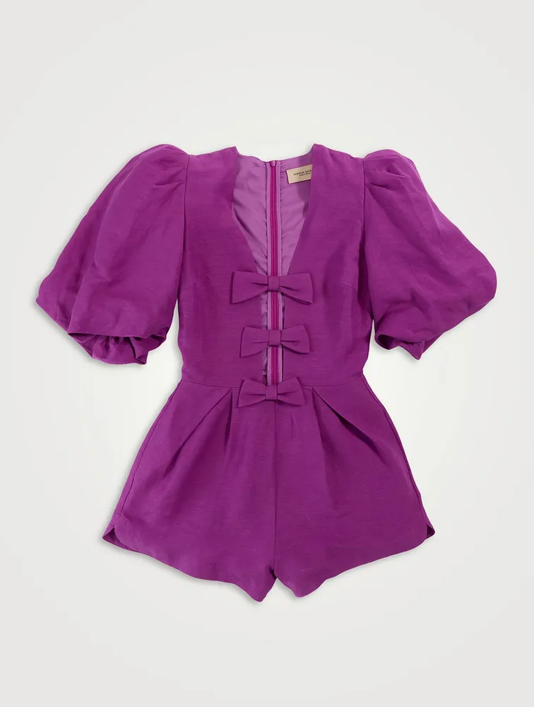 Fantasy Bow-Trimmed Linen Playsuit