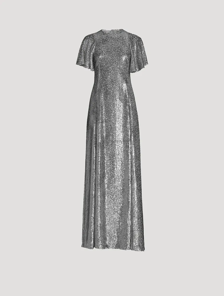 The Midnight Tremors Metallic Flutter-Sleeve Gown