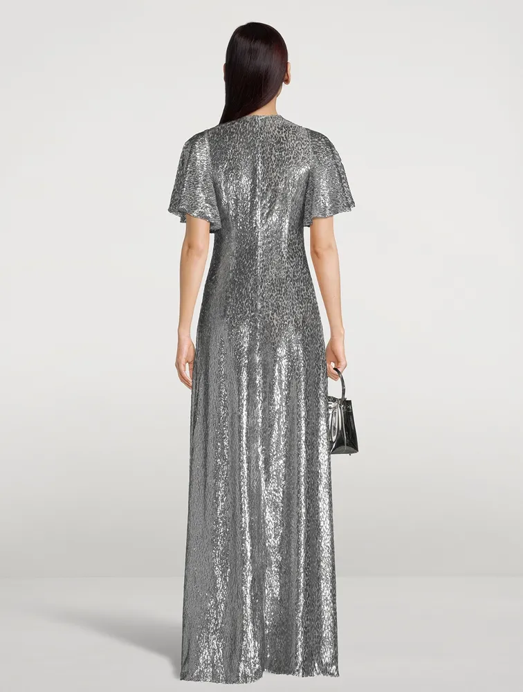 The Midnight Tremors Metallic Flutter-Sleeve Gown