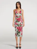 Draped Silk Charmeuse Midi Dress Carnation Print