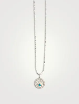 14K White Gold Evil Eye Pendant Necklace