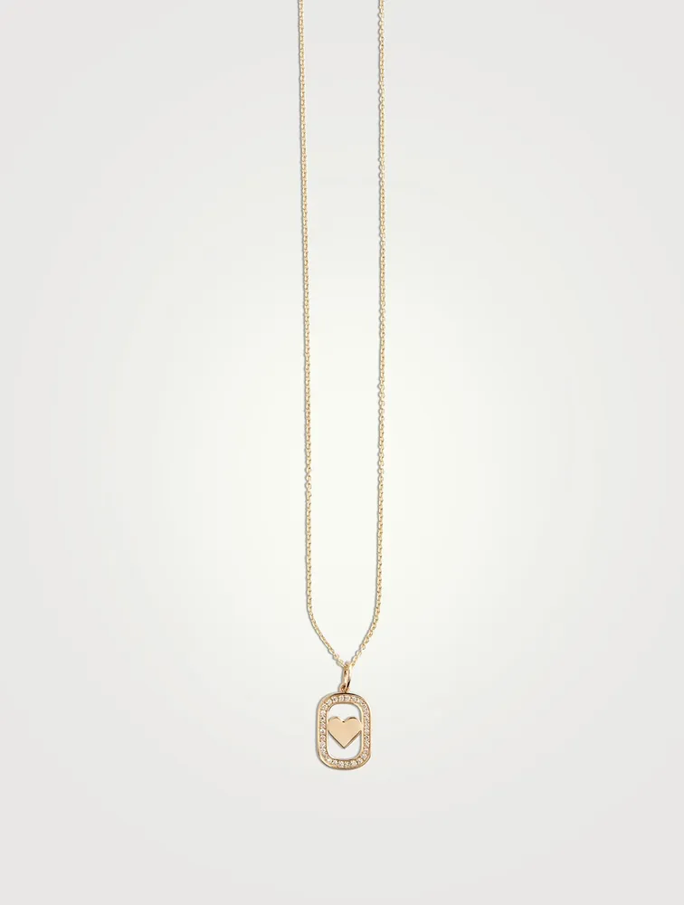 14K Gold Heart Open Icon Pendant Necklace With Diamonds