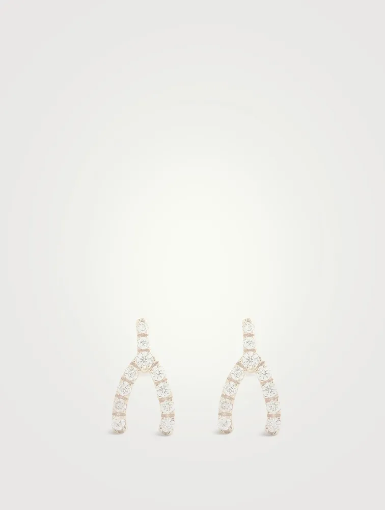 14K Gold Wishbone Stud Earrings