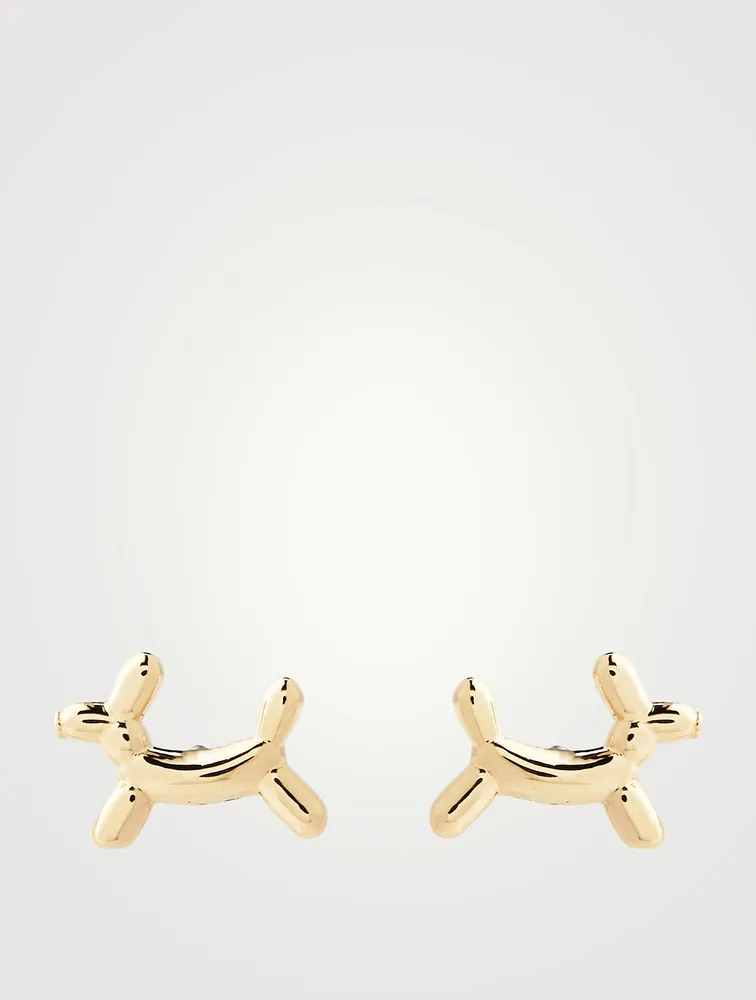 14K Gold Balloon Dog Stud Earrings