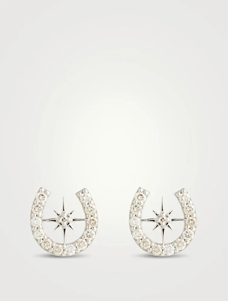 14K Gold Starburst Horseshoe Stud Earrings