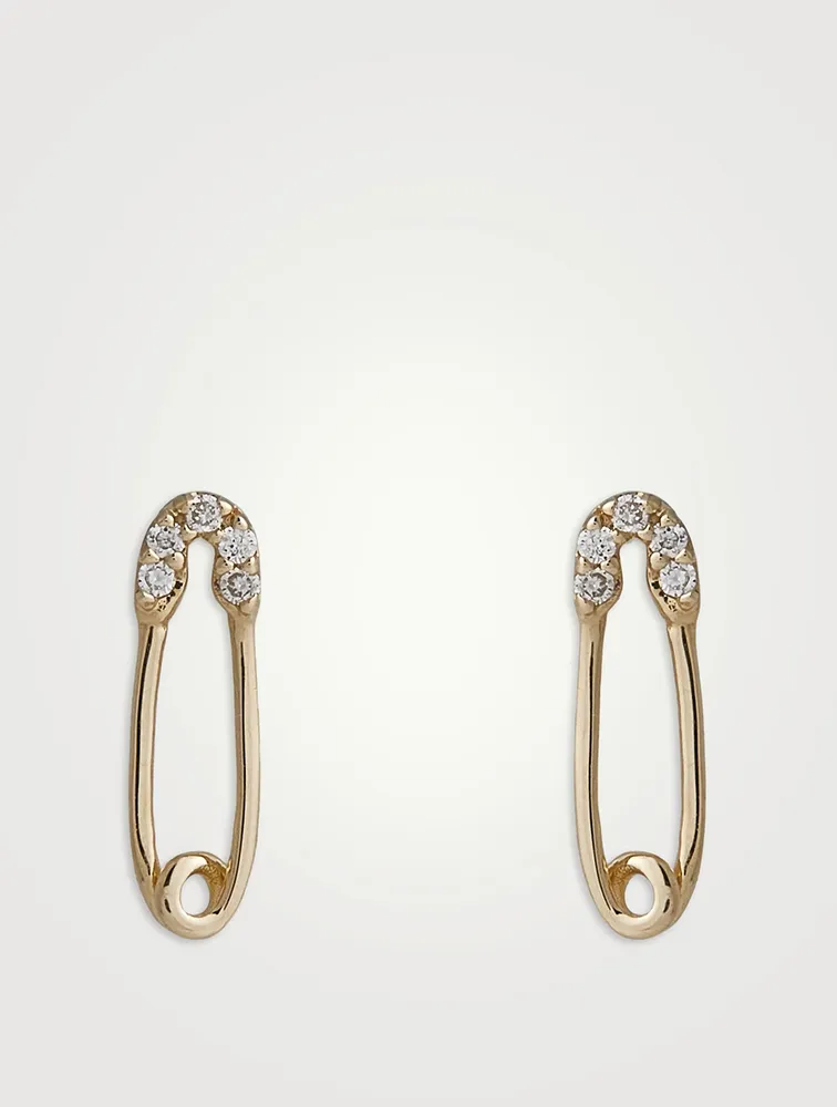14K Gold Safety Pin Stud Earrings