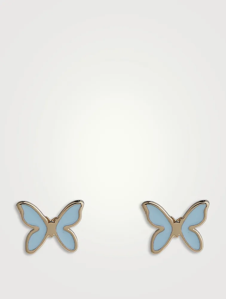 14K Gold Enamel Butterfly Stud Earrings