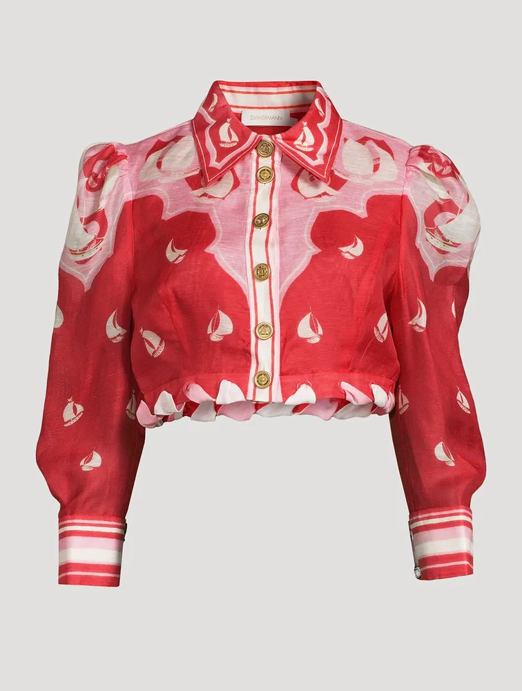 High Tide Cropped Shirt Sailboat Print