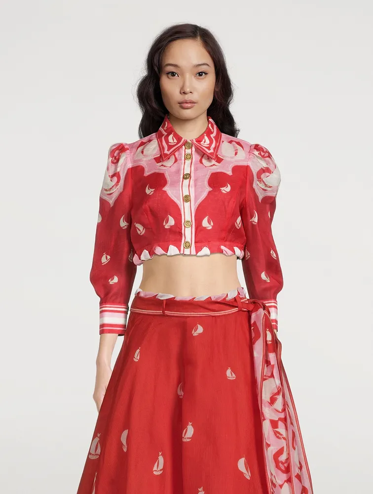 High Tide Cropped Shirt Sailboat Print