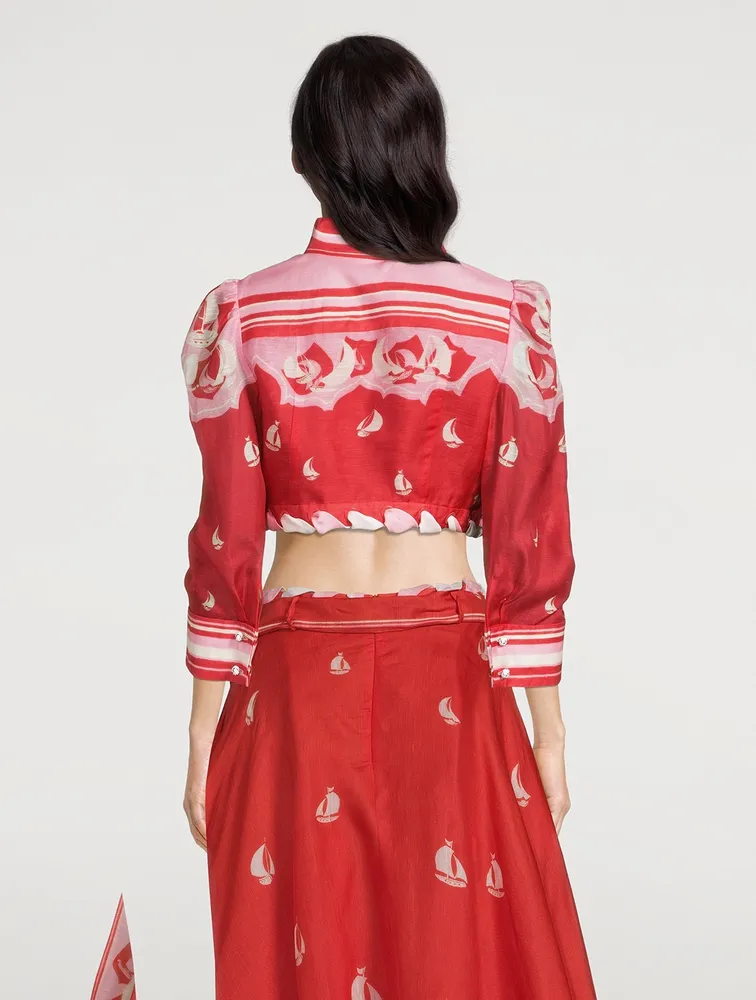 High Tide Cropped Shirt Sailboat Print