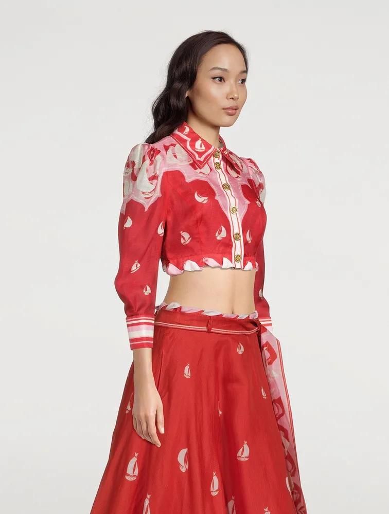 High Tide Cropped Shirt Sailboat Print