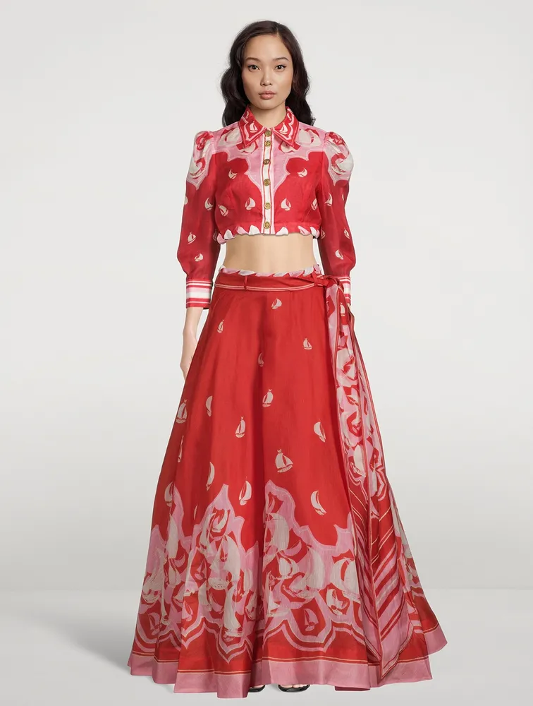 High Tide Cropped Shirt Sailboat Print