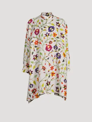 Linen Long Shirt Floral Print