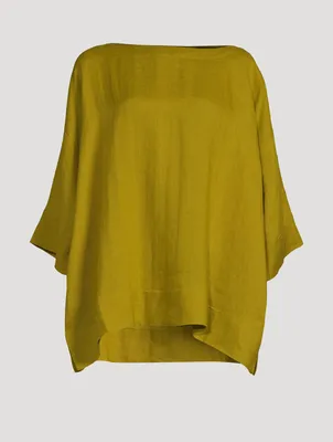 Linen Draped Three-Quarter-Sleeve Top