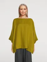 Linen Draped Three-Quarter-Sleeve Top