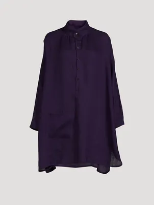 Linen Long Sloped-Shoulder Shirt