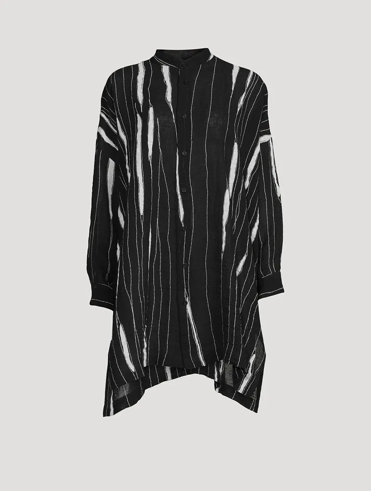 Collarless Linen Shirt
