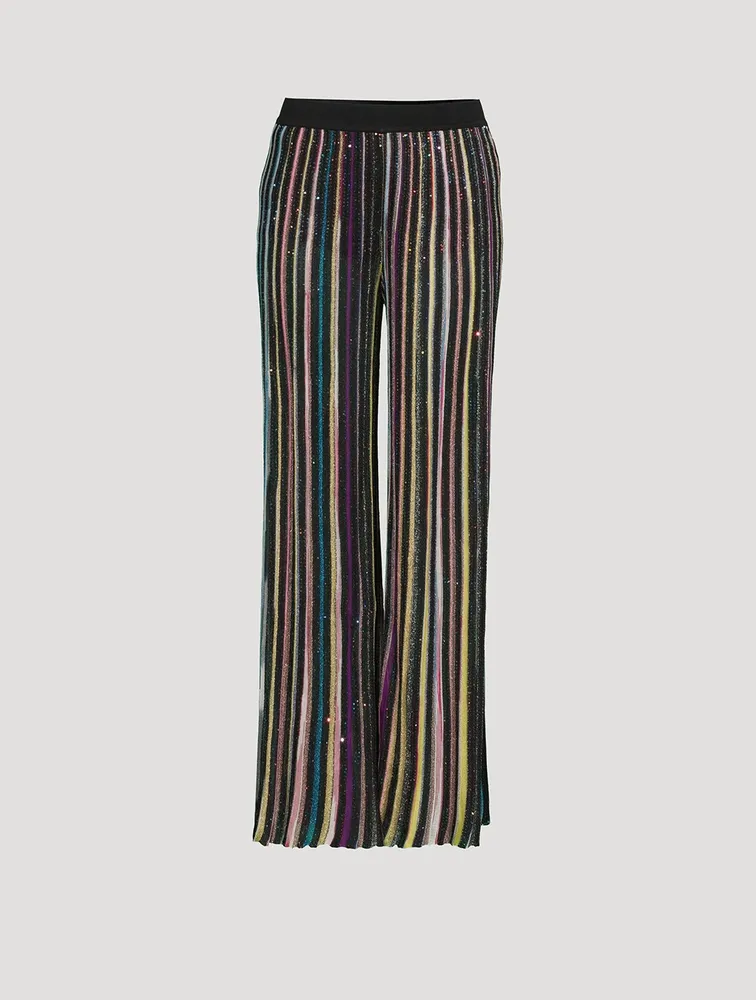 Sequin-Embellished Wide-Leg Knit Pants
