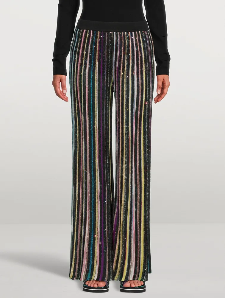 Sequin-Embellished Wide-Leg Knit Pants