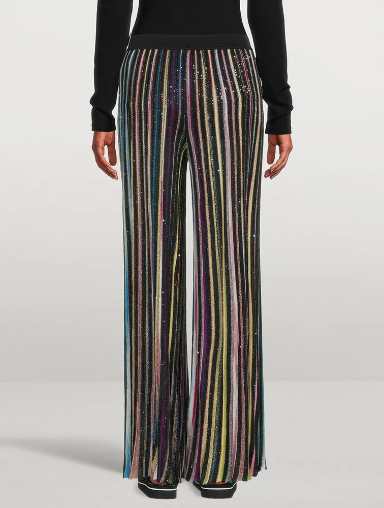 Sequin-Embellished Wide-Leg Knit Pants
