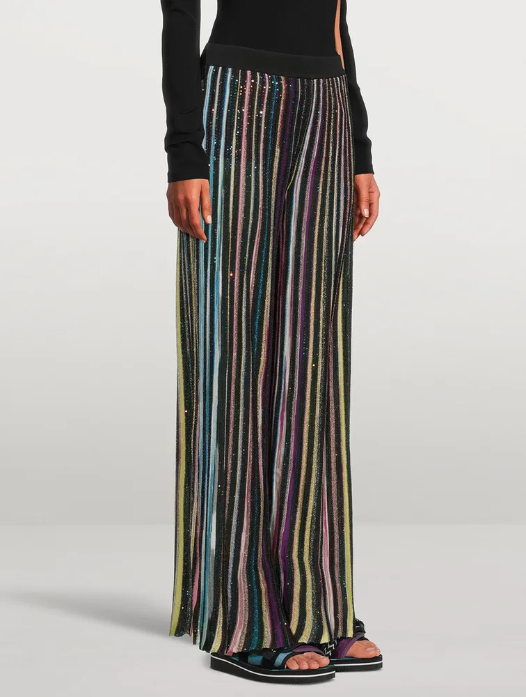 Sequin-Embellished Wide-Leg Knit Pants