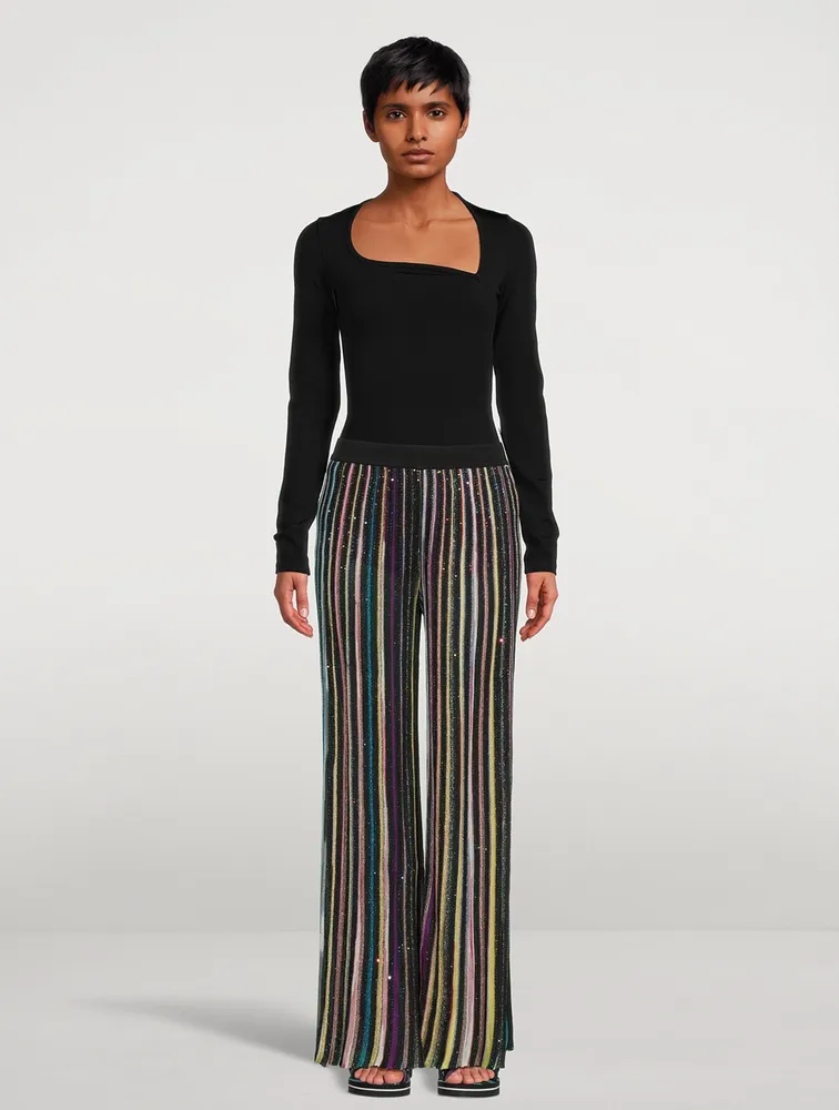 Sequin-Embellished Wide-Leg Knit Pants